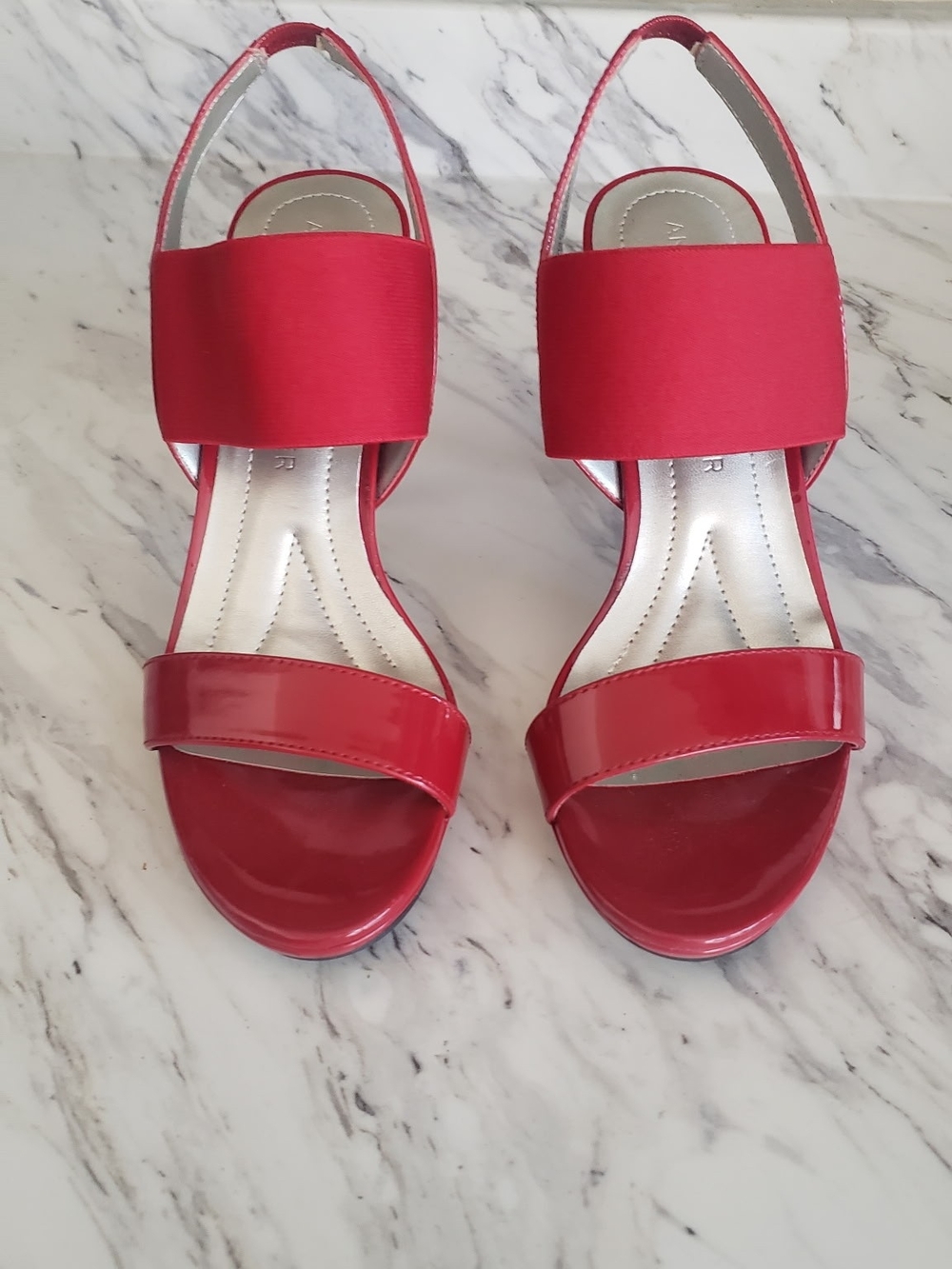 Andrew Geller Red Slingback Heels with Glossy Toe Strap